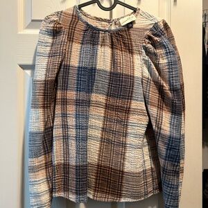 Universal Thread Blue and Brown Plaid Blouse